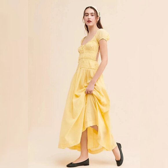 Free People Feeling Bonita Midi Dress L Women Free-est Yellow Cotton Maxi 41971 - Picture 1 of 6